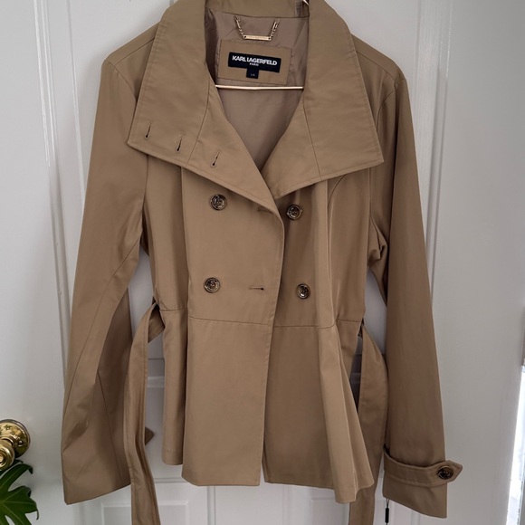 Karl Lagerfeld Paris Double-Breasted Peplum Trench Jacket - Size Large - Picture 15 of 15